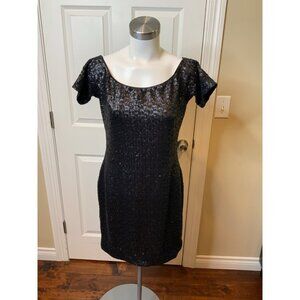 Dress Population Black Micro Sequin Mini Dress, Size XL